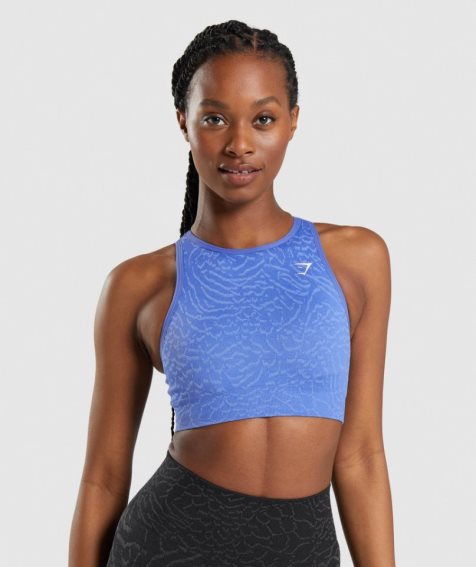 Women's Gymshark Adapt Animal Seamless Sports Bra Blue | NZ 9PCSZV